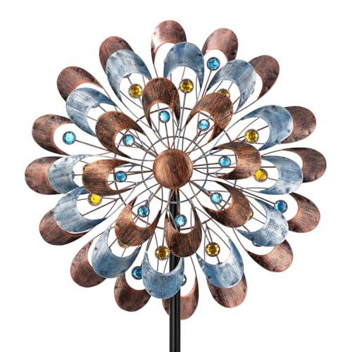 DREAMYSOUL Wind Spinner Outdoor Clearance, 20" Dia Large Metal Windmills with Blue and Copper Blades, Kinetic Wind Spinners & Sculpture for Yard and Garden