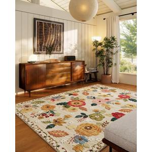 Washable Area Rugs for Living Room: 6x9 Area Rug for Bedroom Vintage Floral Large Rug Stain Resistant Non Slip Low Pile Faux Wool Soft Rugs for Entryway Dining Room Bedside Kitchen Nursery