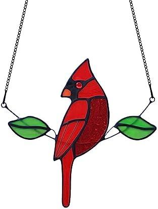 HAOSUM Stained Glass Northern Cardinal Suncatcher - Handmade Memorial Gifts for Grandma, Sympathy & Housewarming Red Bird Window hangings Ornament (Male Design)
