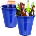 Zopeal 6 Pcs Large Metal Bucket Beer Bucket Galvanized Steel Pail with Handle for Gifts Basket Ice Candy Party(7.4 x 7.2 x 4.6 Inch,Dark Blue)