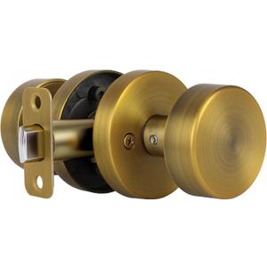 Antique Brass Passage Door Knobs Interior, Old Style Round Door Knob Antique Door Handle for Hallway Pantry Closet Door Knob (1 Pack Passage)