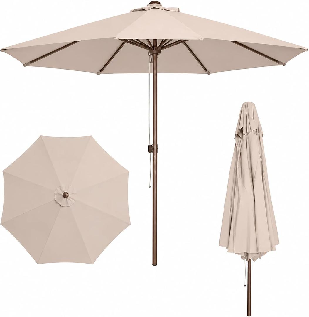 9FT Patio Umbrella, Outdoor Table Umbrella with Rope Pulley Lift, 3 Adjustable Heights, Market Umbrellas for Backyard, Pool and Deck, UPF50+