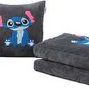 Stitch Blanket and Pillow - 2 in 1 Airplane Travel Blanket Compact with Soft Bag Pillowcase for All Season Super Cozy Soft Flannel Throw Blankets for Home Couch, Bed, Sofa (60""x75""), Grey