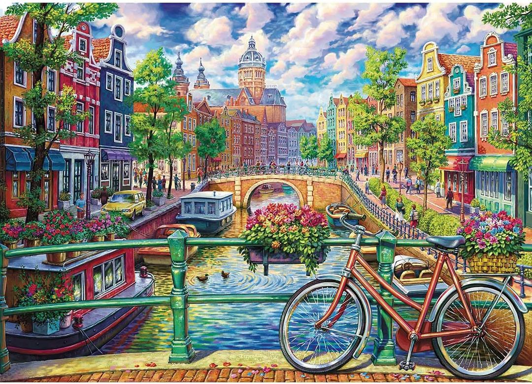 Jigsaw Puzzles 1000 Pieces Puzzles for Adults 1000 Piece-Amsterdam Canal Educational Game Toys, Family Decoration Puzzle