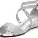 DREAM PAIRS Women's Low Wedge Sandals Ankle Strap Heel Sandal Open Toe Dress Summer Shoes, Size 9, Silver, Jones