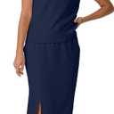 GRECERELLE Women Summer Casual 2 Piece Sets V-Neck Wrinkle-Free Top & Elastic Waist Midi Side Slit Skirt with Pockets (Black, S)
