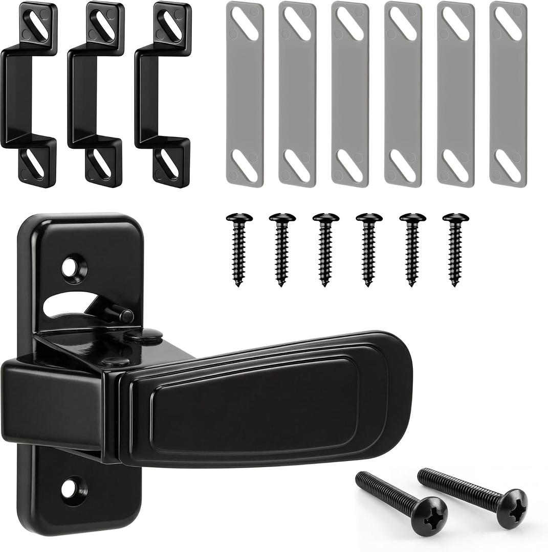 Storm & Screen Door Latch Repair Kit Includes Interior Latch, 1/4 3/8 1/2 Inch Strike Plates, Screws & Shims Complete Door Latching & Alignment Fix for Storm and Screen Doors(Black)