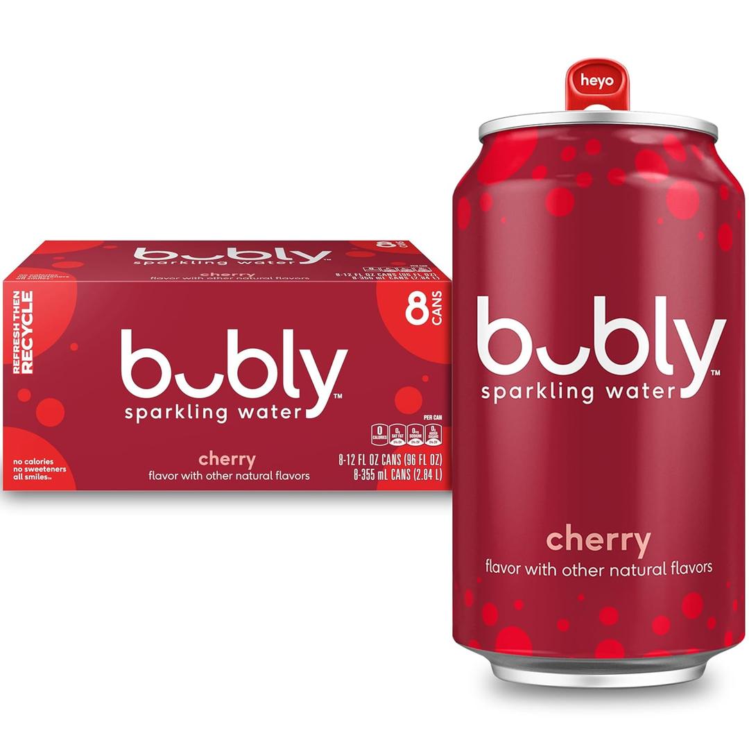 bubly Sparkling Water, Cherry, Zero Sugar & Zero Calories, Seltzer Water, 12 Fl Oz Cans (Pack of 8) (BB: December 29, 2025)