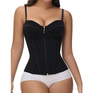 SHAPSHE Waist Trainer for Women Tummy Control Vest Black Corset Shapewear Bustier Tank Tops Going Out Underbust Body Shaper with Straps, S