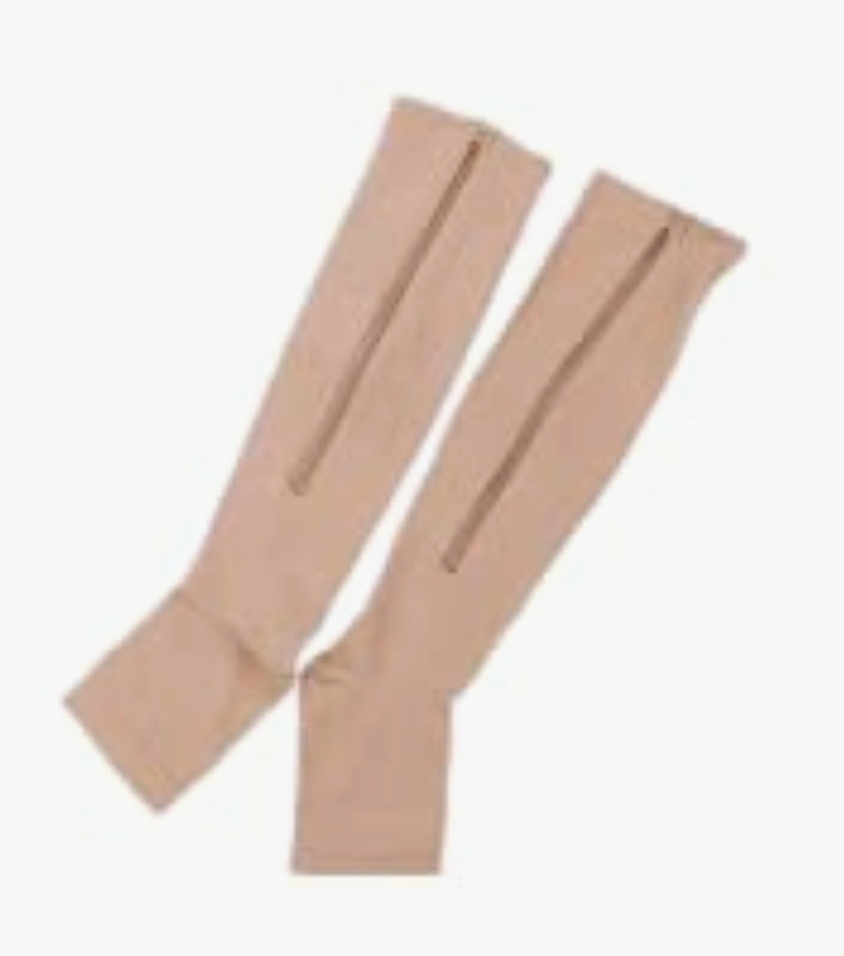 2 Pairs Open Toe Zippered Compression Socks |Boost Circulation |Comfortable for Everyday Wear and Travel, Color: Neutral