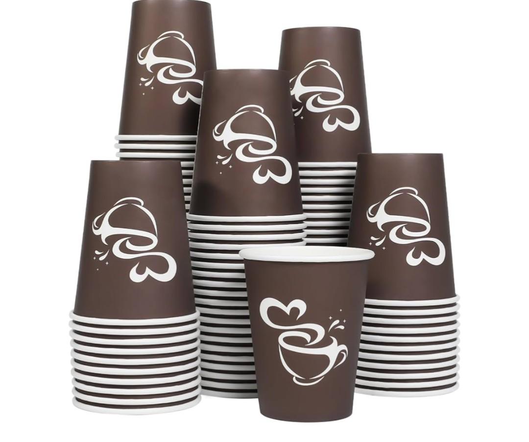 100 Count 12 oz Paper Coffee Cups, Disposable Drinking Cup for Hot or Cold Beverage, 12 ounce Brown Coffee Cups for Party, Business, Travel, Picnic