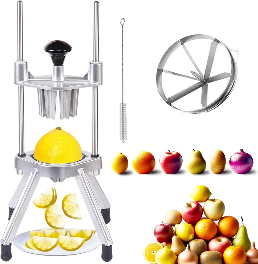 Commercial Lemon Cutter with V-Shaped 420 Stainless Steel Blades 6-Section Vegetable Machine Commercial Vegetable Chopper Dicer Lemon Cutter for Fruit Lemon Orange with One Brush Cleaner Included