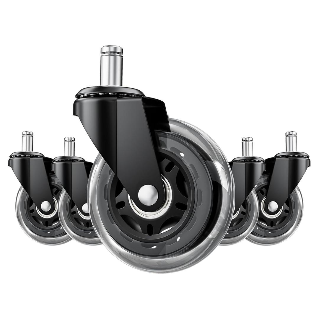 Office Chair Wheels 5 Pack, 3 Inch Heavy Duty Replacement Chair Wheels, Smooth Rolling & Quiet Floor Protectors for Hardwood & Carpet, Universal Fit for Most Office Chairs5-Pack