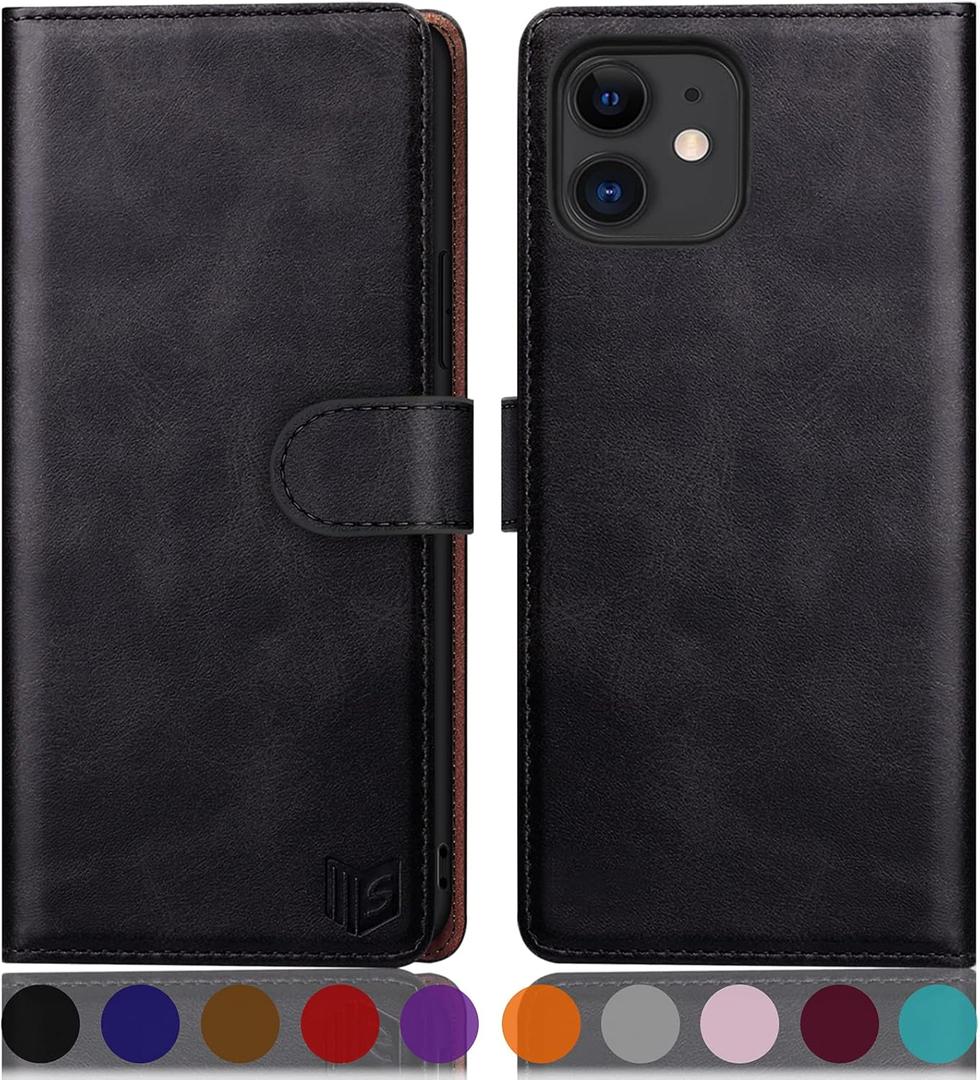 SUANPOT for iPhone 11 6.1 inch (Non 11 Pro 5.8") Leather Wallet case with RFID Blocking Credit Card Holder, Flip Folio Book Phone case Shockproof Cover Pocket for Women Men for Apple 11 case Black
