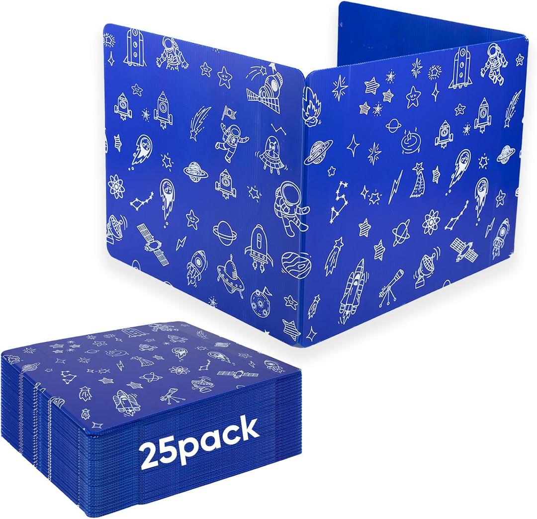 25-Pack Desk Dividers for Students, 3-Fold Privacy Screens, Durable Waterproof Plastic Study Boards, Easy Clean Classroom Shields for Schools,Teacher Supplies & Student Desk Organizers, Blue