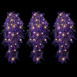 Mudder 3 Packs LED Artificial Hanging Plants, 3.6 ft Fake Hanging Plant, Ivy Vine Fake Leaves Greeny Chain Wall Home Room Garden Wedding Garland Outside Decor (Basket Not Included) (Purple Vine)