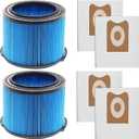 VF3500 Replacement Filter for Rigid 3-4.5 Gallon Wet Dry Vacuums + 4 Pack VF3501 Filter Bags Compatible with 3-4.5 Gallon Wet Dry Vacuums (2 Pack Filters 4 VF3501 Bags)