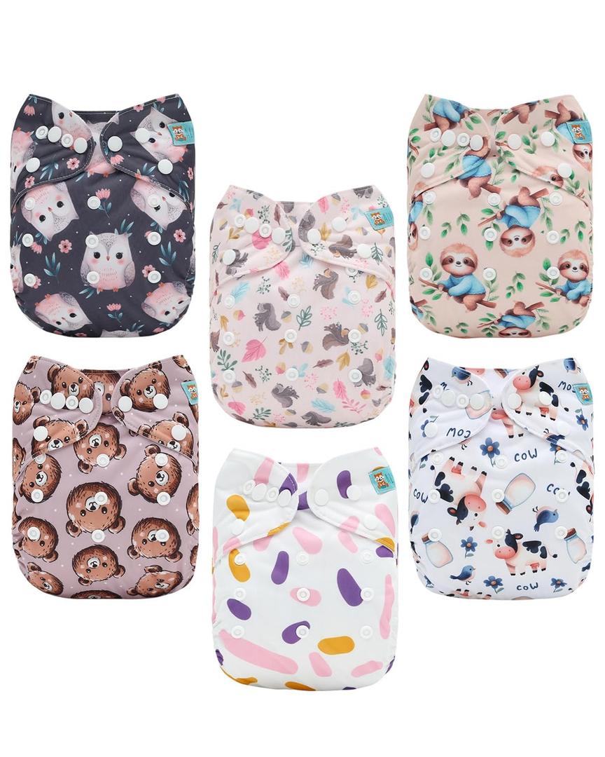 ALVABABY Baby Cloth Diaper 6 Pack with 12 Inserts One Size Cloth Diaper Covers Adjustable Washable Reusable for Baby Girls and Boys