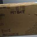 BHG Metal No-Assembly Freestanding Dog Gate with Door Walk Through, Extra Wide 144", Extra Tall 32" Pet Gate, Accordion Puppy Folding Playpen Dog Fence for Indoor & Outdoor, with 2PCS Support - White (6 Panels)
