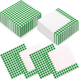 Resurhang Green White 100 Pcs Checkered Napkins Gingham Plaid Tissue Disposable Napkins Picnic BBQ Party Supplies for Spring Summer Party Supplies (2 Styles)