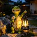 Yewanye Garden Statue Outdoor,Solar Turtle Decor Lights,Resin Figurine Turtle with Solar Light for Patio,Balcony,Yard,Lawn Ornament,Perfect Garden Gift (Turtle 1)