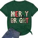 Merry Christmas Shirts for Women Funny Snowflake Graphic Print Holiday T Shirt Winter Casual Short Sleeve Xmas Tee Tops (Green, M)
