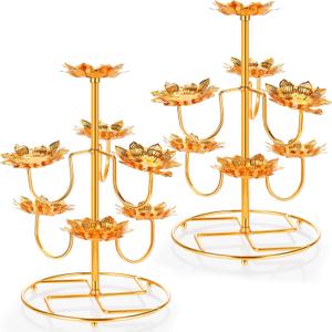 Nuogo 2 Pcs Lotus Flower Candle Holder Buddha Yoga Candle Holder Buddha Decor 3 Tier Tea Light Candle Holder Temple Wrought Candlestick Holders Tealight Candle Stand Buddhism Home Ornament Decor, Gold