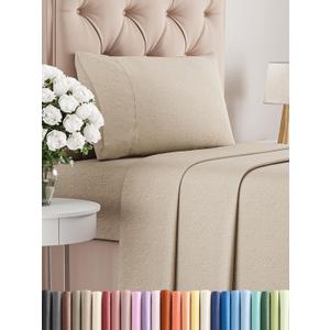 Twin Size 3 Piece Sheet Set - Comfy Breathable & Cooling Bed Sheets Set - Hotel Luxury Bedding for Women, Men, Kids, Teens, Boys & Girls - Deep Pockets, Soft & Wrinkle Free - Beige (Heathered Sheets)