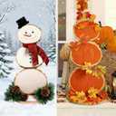 Reversible Winter Snowman Pumpkin Stand up Sign 23 Inch Winter Christmas Wood Porch Decor Snowman Front Door Decorations for Home Stand up Figure Holiday