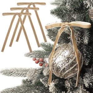Ribbli Velvet Christmas Tree Bows 24 Pcs Camel Vintage Wreath Ribbon Bows for Door Garland Home Decor - 5 x 7 Inch, 3/8 Inch Wide