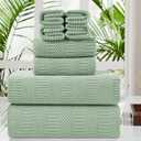 Oliven 8 Piece Oversized Green Bath Towel Set-2 Extra Large Bath Sheets,2 Hand Towels,4 Washcloths-400GSM Soft Highly Absorbent Quick Dry Beach Chair Towel Woven Towel for Bathroom Hotel and Spa