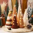 6 Pcs Boho Christmas Yarn Tree Natural Xmas Yarn Cone Pedestal Decoration Farmhouse Christmas Tree Rustic Wool Bottle Brush Table Centerpiece Decor (Brown)