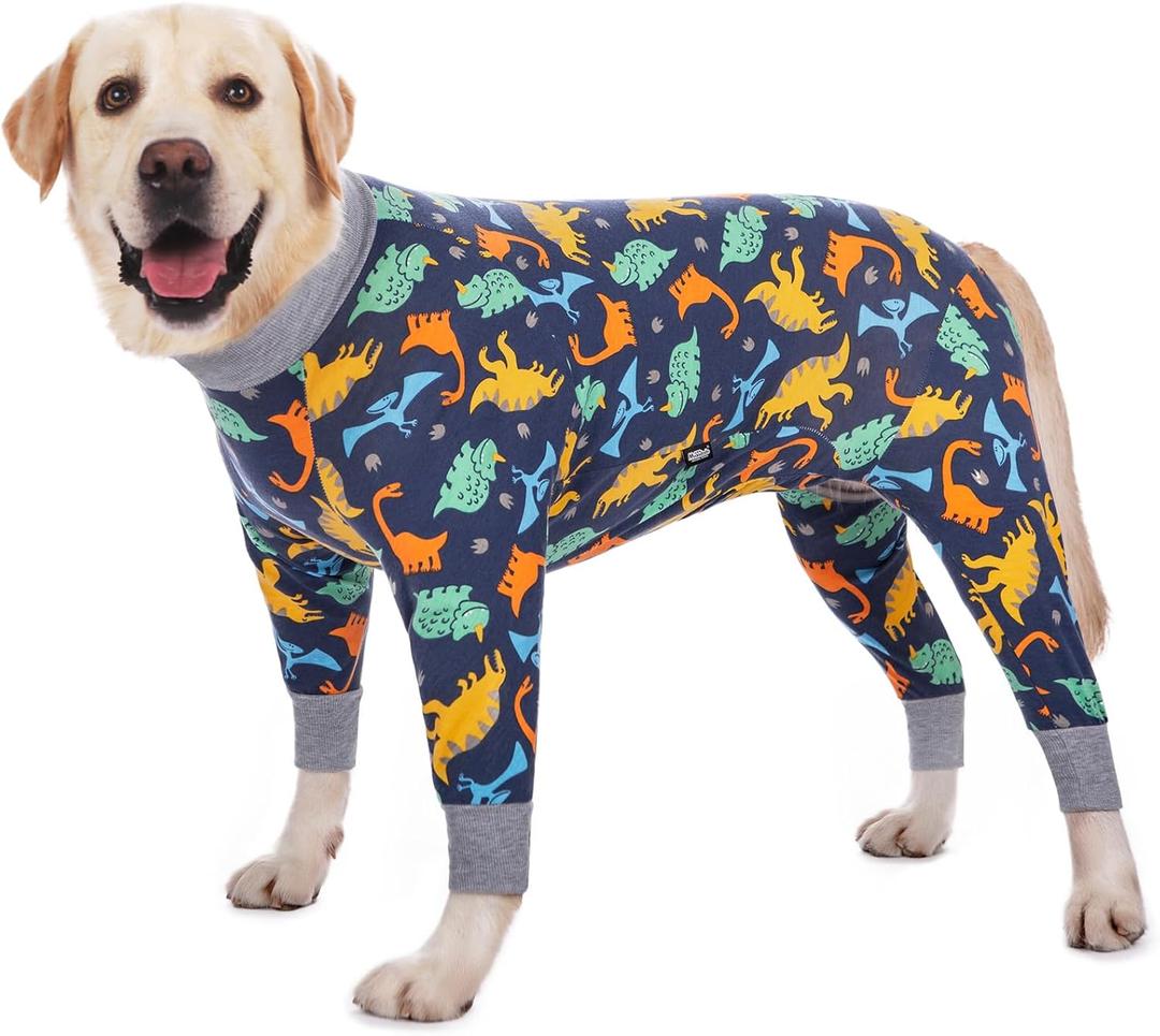Dog Surgery Recovery Suit Onesies for Large Dogs Spayed Recovery Suit Cone Alternative After Surgery Abdominal Wounds Protector Dog Bodysuit for Medium Large Dogs Pajamas (3XL, Navy Dinosaur)