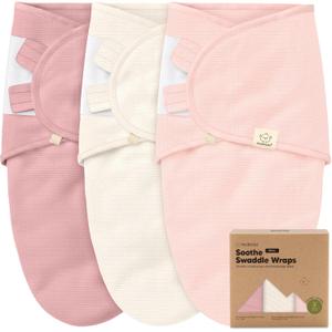 3-Pack Organic Swaddles for Newborns, Baby Sleep Sacks 0-3 Months - Baby Swaddle Wrap, Newborn Wearable Blanket, Infant Sleep Sack for Girls, Boys, Soft & Snug, Large Hook & Loop Closure (Roseate)