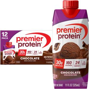 Premier Protein Shake, Chocolate, 30g Protein, 1g Sugar, 24 Vitamins & Minerals to Support Immune Health, 11 fl oz, Pack of 12 (Packaging May Vary)