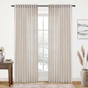 XTMYI 90 Inches Long Oatmeal Country Curtains for Living Room,Sheer Linen Shabby Chic Curtains for Bedroom 70 Inches Wide