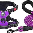 PoyPet Dog Harness and Leash Combo, Escape Proof No Pull Vest Harness, with 5 Feet Leash, Reflective Adjustable Soft Padded Pet Harness with Handle for Small to Large Dogs(Purple,S)