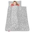 Moonsea Toddler Nap Mat with Pillow and Fleece Minky Blanket Grey, Lightweight and Soft Perfect for Toddlers Preschool, Daycare, Travel Sleeping Bag for Girls, 21" x 50" Fit on a Standard Cot