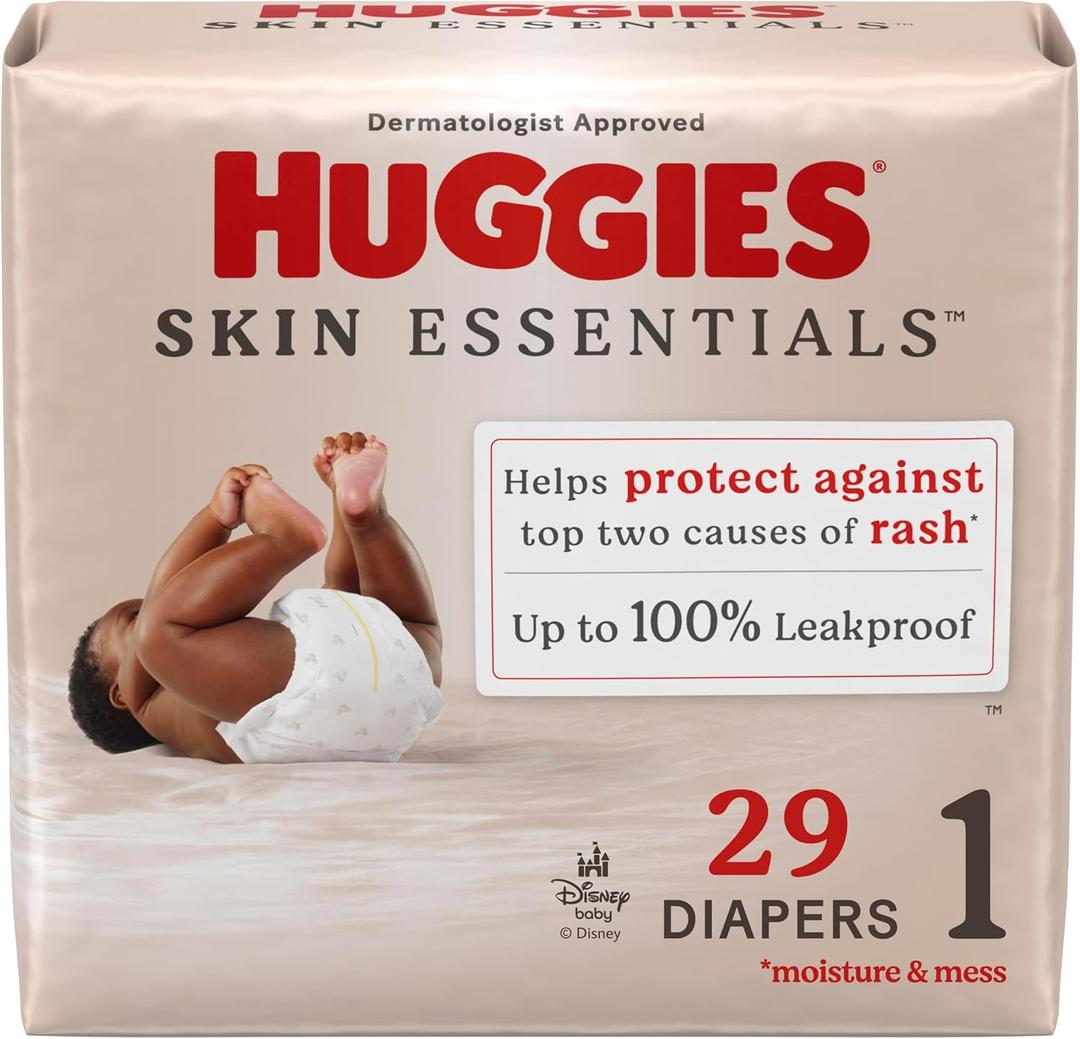 Huggies Size 1 Diapers, Skin Essentials Baby Diapers, Size 1 (8-14 lbs), 29 Coun