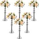 Sabary 6 Pcs Wedding Flower Stand Metal Flower Centerpieces Stand for Table Vase Arrangement Rack Candleholder for Wedding Reception Dinner Table Party Decor(15 In,Silver)