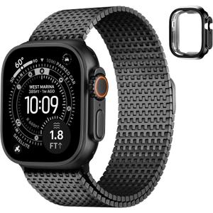 Fullmosa Compatible with Apple Watch Bands Ultra3/2/1 49mm for Women Men, Stainless Steel Mesh Loop Magnetic Clasp iWatch Band with TPU Case for Apple Watch, Black