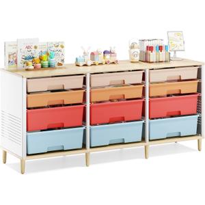 Storage Cabinet with 12 Drawers, Home Storage With Wooden Tabletop, Cube Storage Organizer for Living Room, Bedroom, Classroom, Office, Playroom, Craft Room, (Colorful)