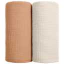 lulumoon Muslin Swaddle Blanket Baby - Cotton Swaddling Blanket Soft Baby Receiving Blankets Neutral 2Pack(Caramel)