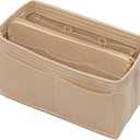 DailyPlus Purse Organizer Insert with Zipper Felt Bag Organizer for Tote Purse Beige Large