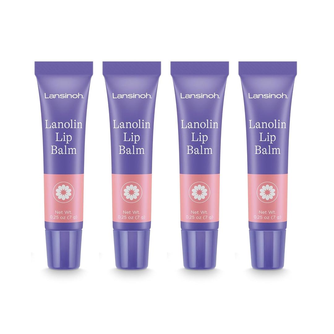 Lansinoh Lanolin Lip Balm, 4 Pack, 0.25 oz Each, Ultra-Moisturizing Lip Care with Natural Lanolin for Dry, Chapped Lips (EXP 04/2028)