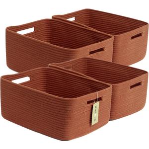 MiniArk Large Storage Baskets for Organizing, Closet Shelf Baskets for Clothes Blanket Towels, Baby Nursery, Toy Bins Box, Woven Rope Baskets, 17 x 13 x 7.5”, 4 Packs Oxide Red