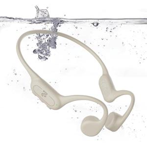 Bone Conduction Headphones IPX8 Waterproof Swimming Headphones Open Ear Headphones with MP3 Mode 32GB Memory 8H Playtime Bluetooth 5.4 Ear Buds Secure Fit for Running and Fitness (Apricot)