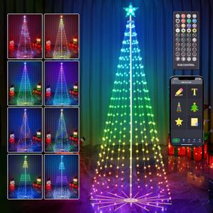 8FT Outdoor Christmas Tree, RGB Color Changing Pre-lit Smart Cone Christmas Tree with LED Lights, App & Remote Control, DIY Multi-Color Lightshow, Music Sync, Christmas New Year Decoration