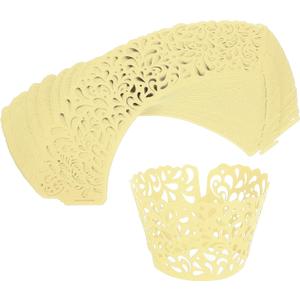 HARFINGTON 50pcs Cupcake Liners Wrappers Water Droplet Hollow Out Artistic Baking Packaging Disposable Bulk Cups for Wedding Birthday Party Decoration Baking Cake Desserts, Light Yellow