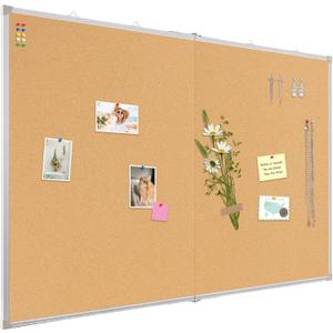 Double-Sided Large Cork Board, 60" x 36" Foldable Hanging Aluminum Framed Bulletin Board, Vision Board Pin Board Corkboards for Walls, Office, School Decor, 20 Pushpins
